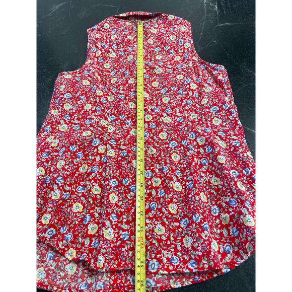 CHAPS red floral sleeveless camp shirt MED 100% Cotton - Picture 7 of 7